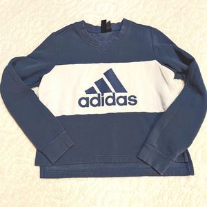 Women's Adidas Blue and White Crop Sweatshirt size small